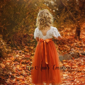 Burnt Orange Flower Girl Dress, Rust Flower Girl Dress, Rustic