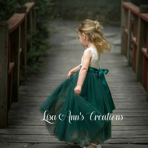 Hunter Green Flower Girl Dress Boho Flower Girl Tulle Flower Girl Junior Bridesmaid Birthday Lace Flower Girl Sleeveless Flower Girl Dress