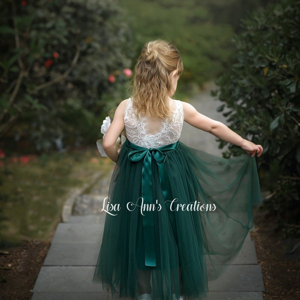 Flower Girl Dress Green Flower Girl Dresses Hunter Green Flower Girl Tulle Flower Girl Junior Bridesmaid Spring Flower Girl Sleeveless Dress