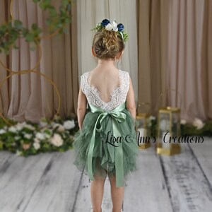 Flower Girl Dress Sage Green Flower Girl Sage Flower Girl Dresses Tulle Flower Girl Junior Bridesmaid Sleeveless Knee Length Tiered Dress