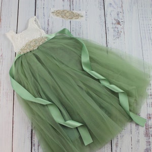 Sage Flower Girl Dress Lace Tulle Junior Bridesmaid Dress - Etsy