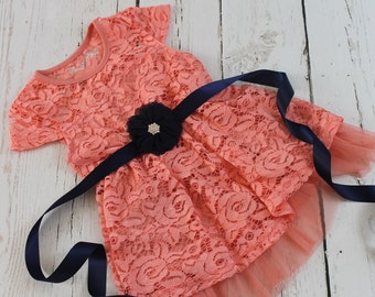 navy and coral dress
