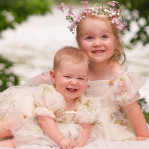 Floral White Baby Girl 1st Birthday Dress Wildflower Birthday Family Pictures Flower Girl Dress Embroidery Special Occasion Short Sleeve image 18