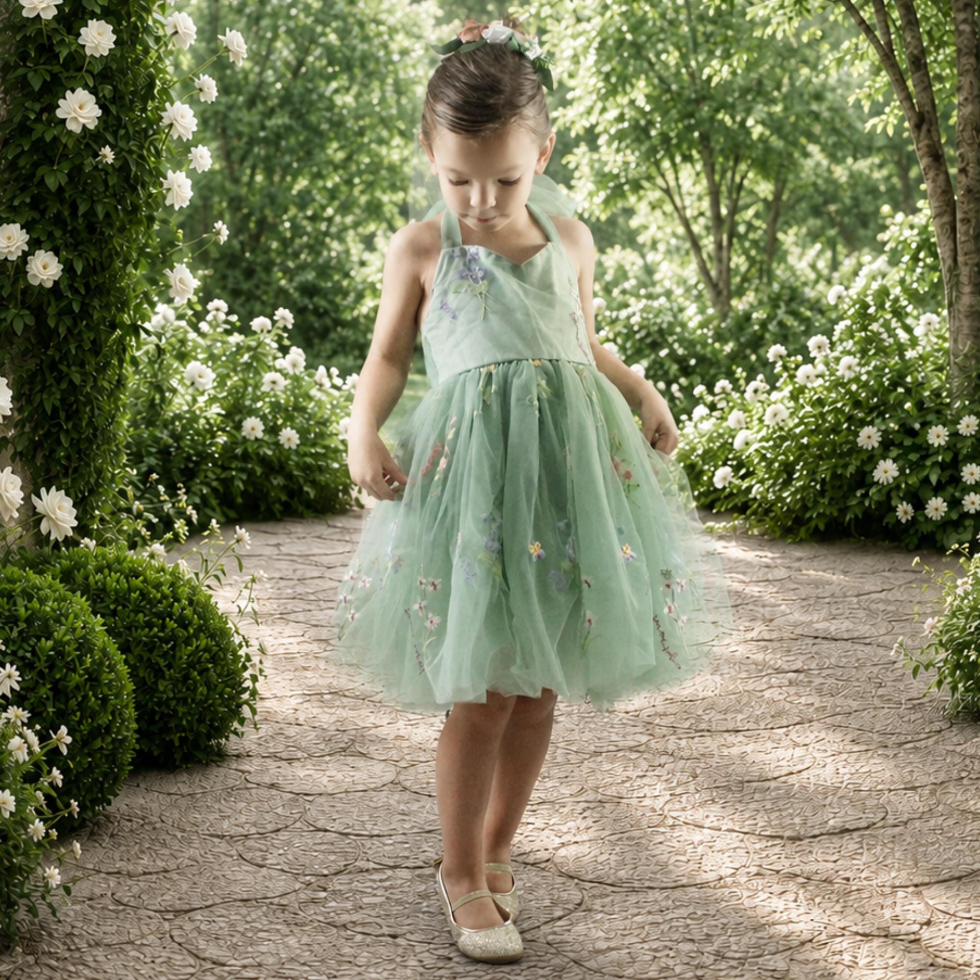 sage green flower girl dress toddler Spring Floral Sleeveless Dresses Shift Dress