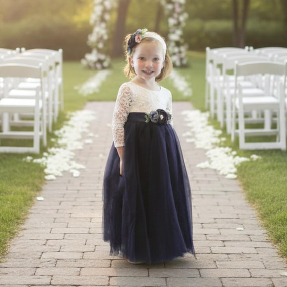 Flower Girl Dress Navy Blue Rustic Toddler Flower Girl Dresses in Long Sleeves - Etsy Flower Girl Dress Navy Blue Rustic Toddler Flower Girl Dresses in Long Sleeves - Etsy