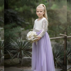 Lavender Flower Girl Dress Spring Flower Girls Dresses Toddler Tulle Long Sleeve Dress