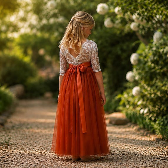 boho burnt orange dress Flower Girl Dress, Flower Girl Dress, Fall Flower Girl Dress, Long Sleeve Flower Girl Dress, Toddler Flower Girl Size:36/Small maxi moments coming soon sty_slim fit burnt orange dresses for wedding guest Please double check against