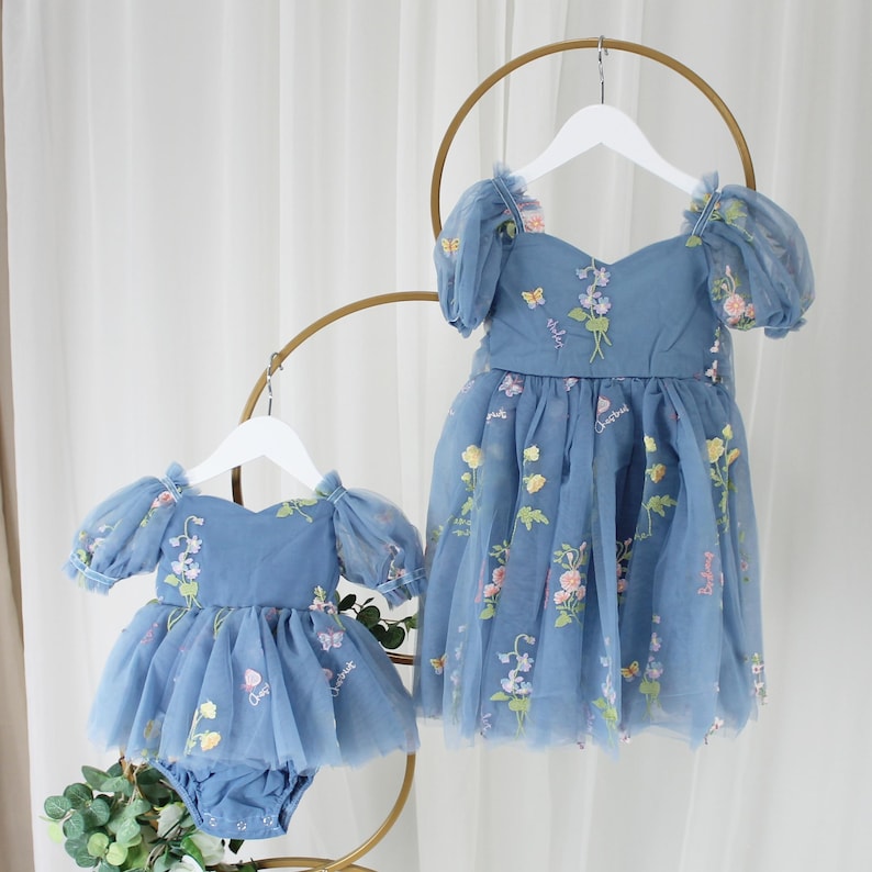 Floral White Baby Girl 1st Birthday Dress Wildflower Birthday Family Pictures Flower Girl Dress Embroidery Special Occasion Short Sleeve image 5
