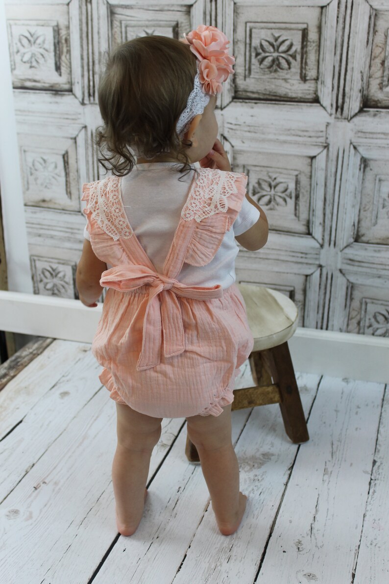 Peach Romper Boho Vintage Summer Romper Baby Girl Etsy