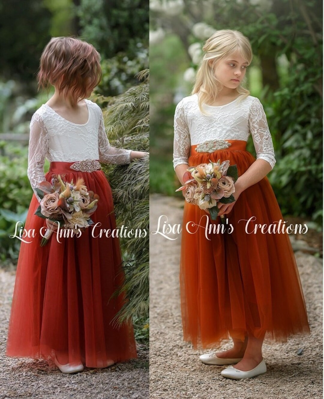 Flower Girl Dress Rust Flower Girl Rustic Flower Girl Boho Flower Girl