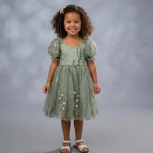 sage fairy dress Fairy Sage Green Long Sleeves Evening Dress with V-Neck and Tulle  A-Line Evening Dress with Gold Plus Size Size 18W / Sage Green