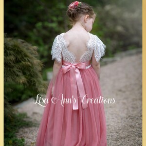 Flower Girl Dress Burnt Orange Tulle Flower Girl Junior Bridesmaid Dress Lace Flower Girl Rustic Flower Girl 1st Birthday Short Sleeve Dress image 9