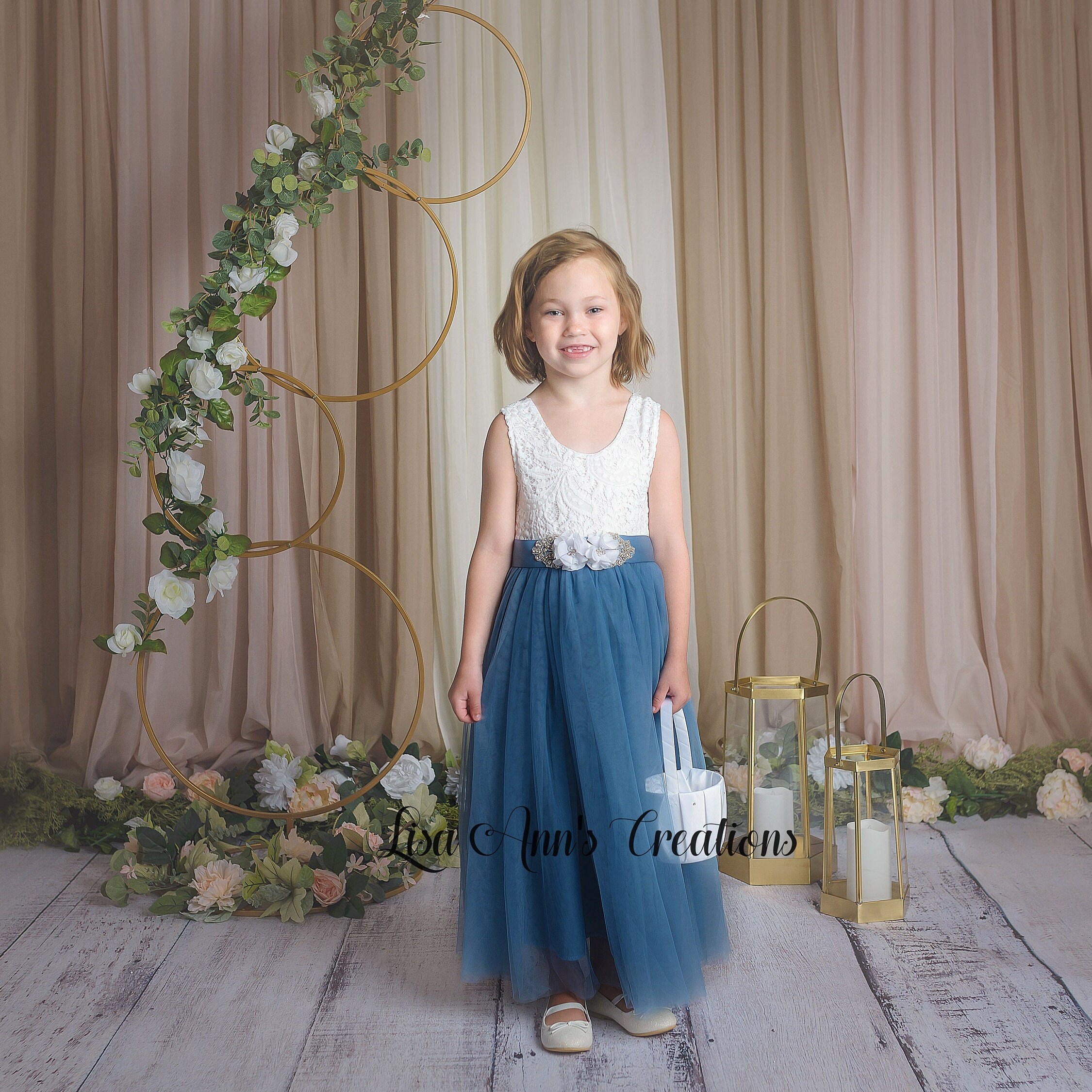 Dusty blue top flower girl sash