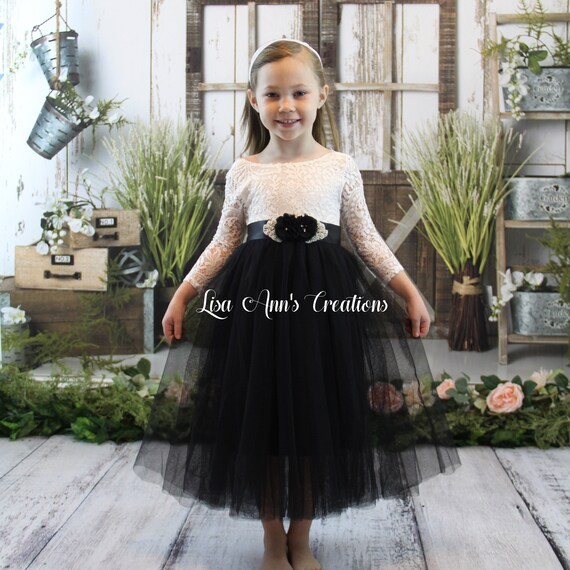 Flower Girl Dress Black Tulle Junior 