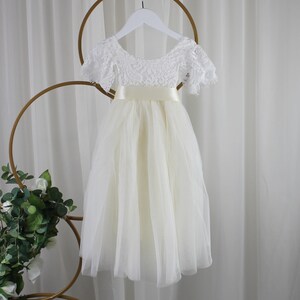 Flower Girl Dress Burnt Orange Tulle Flower Girl Junior Bridesmaid Dress Lace Flower Girl Rustic Flower Girl 1st Birthday Short Sleeve Dress image 11