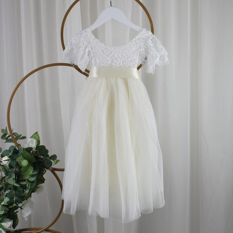 Flower Girl Dress Burnt Orange Tulle Flower Girl Junior Bridesmaid Dress Lace Flower Girl Rustic Flower Girl 1st Birthday Short Sleeve Dress image 11