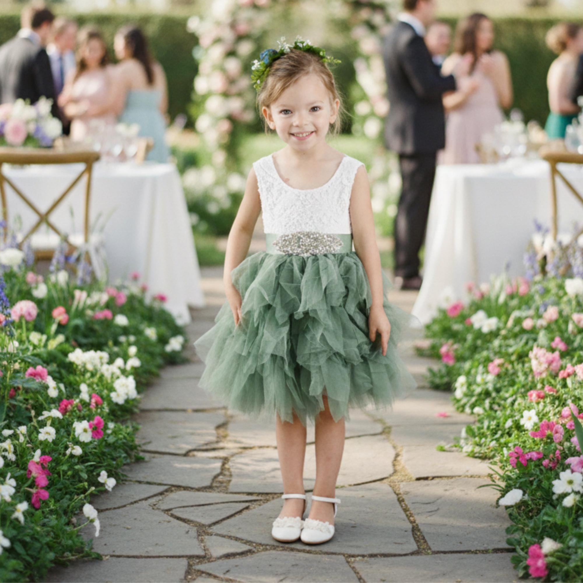 Sage Green Flower Girl Dress, Sage Fairy Dress, Girls Easter Dress, Baby Tutu Dress Lace Flower Girl Sleeveless Knee Length Tiered Dress