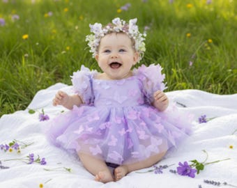 First Birthday Dress Lavender Ombre Butterfly Dress Fairy First Birthday Outfit One Year Fluttered By Wildflower First Birthday