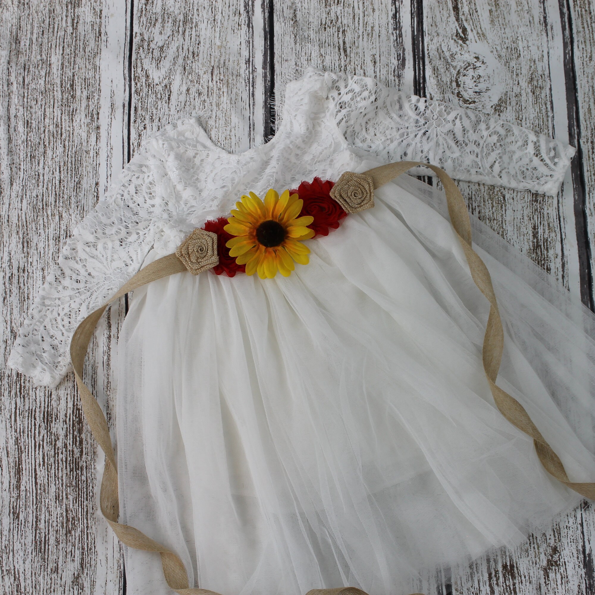 Sunflower Flower Girl Dress White Tulle Lace Flower Girl Dress Etsy
