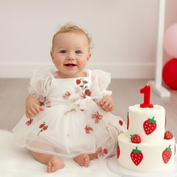 Berry First Birthday Dress Berry 1st Birthday Outfit Baby Girl Strawberry Dress Short Sleeve Girls Dress