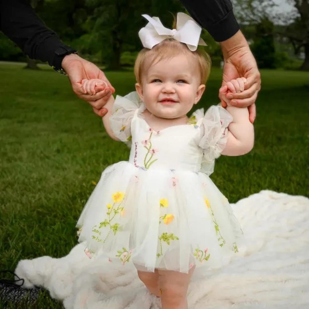 Floral White Baby Girl 1st Birthday Dress Wildflower Birthday Family Pictures Flower Girl Dress Embroidery Special Occasion Short Sleeve Floral White Baby Girl 1st Birthday Dress Wildflower Birthday Family Pictures Flower Girl Dress Embroidery Special Occasion Short Sleeve