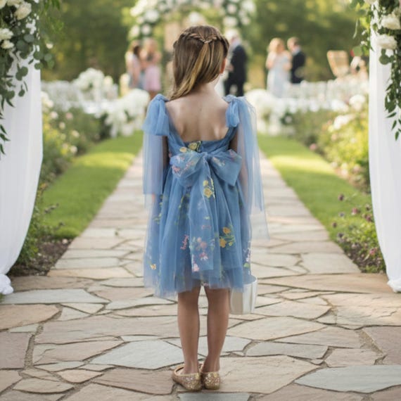 Flower Girl Dress, Fairy Dress Baby, Dusty Blue Floral Wedding Dress, Embroidered Dress, Girls Garden Dress, Wildflower Birthday Dress - Etsy Flower Girl Dress, Fairy Dress Baby, Dusty Blue Floral Wedding Dress, Embroidered Dress, Girls Garden Dress, Wildflower Birthday Dress - Etsy