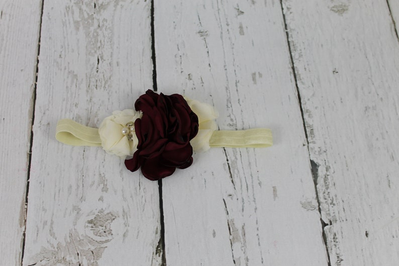 Rustic Flower Girl Dress Ivory Flower Girl Dress Burgundy Sash /& Headband Vintage Country Flower Girl