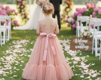 Flower Girl Dress Blush Flower Girls Dresses Mermaid Style Dress Lace Bohemian Sleeveless Toddler Dress