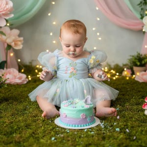 Floral White Baby Girl 1st Birthday Dress Wildflower Birthday Family Pictures Flower Girl Dress Embroidery Special Occasion Short Sleeve image 9