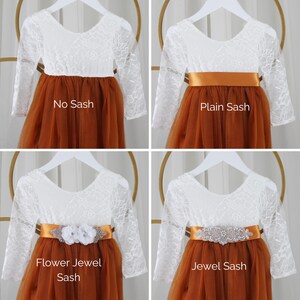 Flower Girl Dress Burnt Orange Tulle Flower Girl Junior Bridesmaid Dress Lace Flower Girl Rustic Flower Girl 1st Birthday Short Sleeve Dress image 8