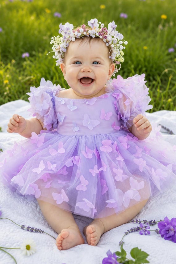 First Birthday Dress, Lavender Ombre Butterfly Dress, One Year Fluttered By Outfit, Butterfly First Birthday, Baby Butterfly Dress
