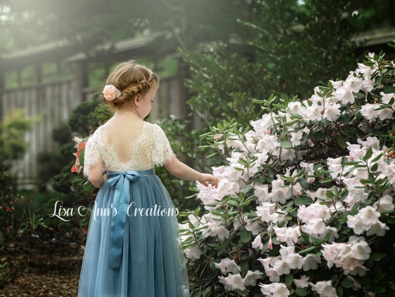 Dusty blue flower girl sash online