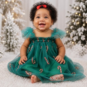 Baby Christmas Dress, Green Baby Holiday Dress, Red Candy Cane Christmas Dress, Baby Holiday Dress, Candy Cane Dress, Tulle Christmas Dress