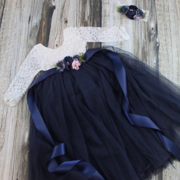 Navy Flower Girl Dress Etsy