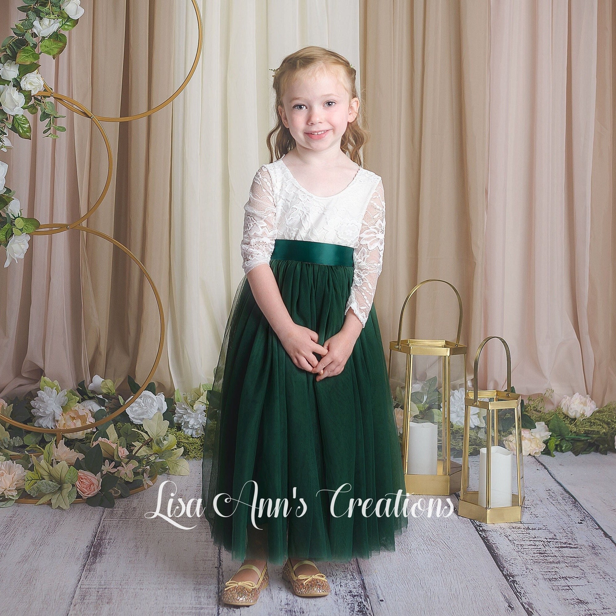 Forest Green Flower Girl Dress Etsy
