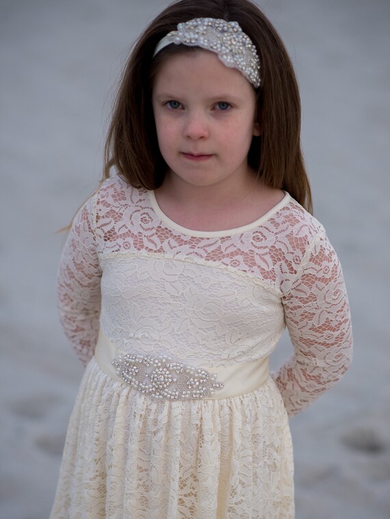 Ivory Flower Girl Dress Rustic Flower Girl Dress Long Sleeves Etsy