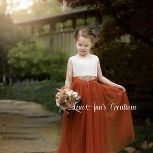 Burnt Orange Flower Girl Dress Tulle Flower Girl Dresses Boho Flower Girl Dress Spring Flower Girl Sleeveless Flower Girl Dress