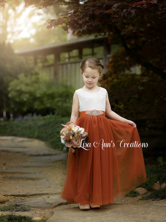 Flower Girl Dress Burnt Orange Tulle Girls Dresses Boho Spring Sleeveless Flower Girl Dress