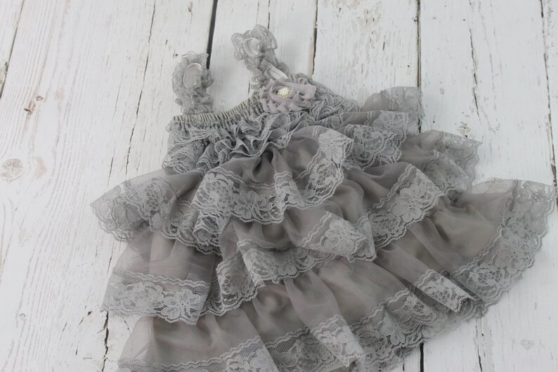 Grey Flower Girl Dress Grey Rustic Flower Girl Grey Jr Bridesmaid Dress Grey Country flower girl dress Grey Lace Flower girl Dress