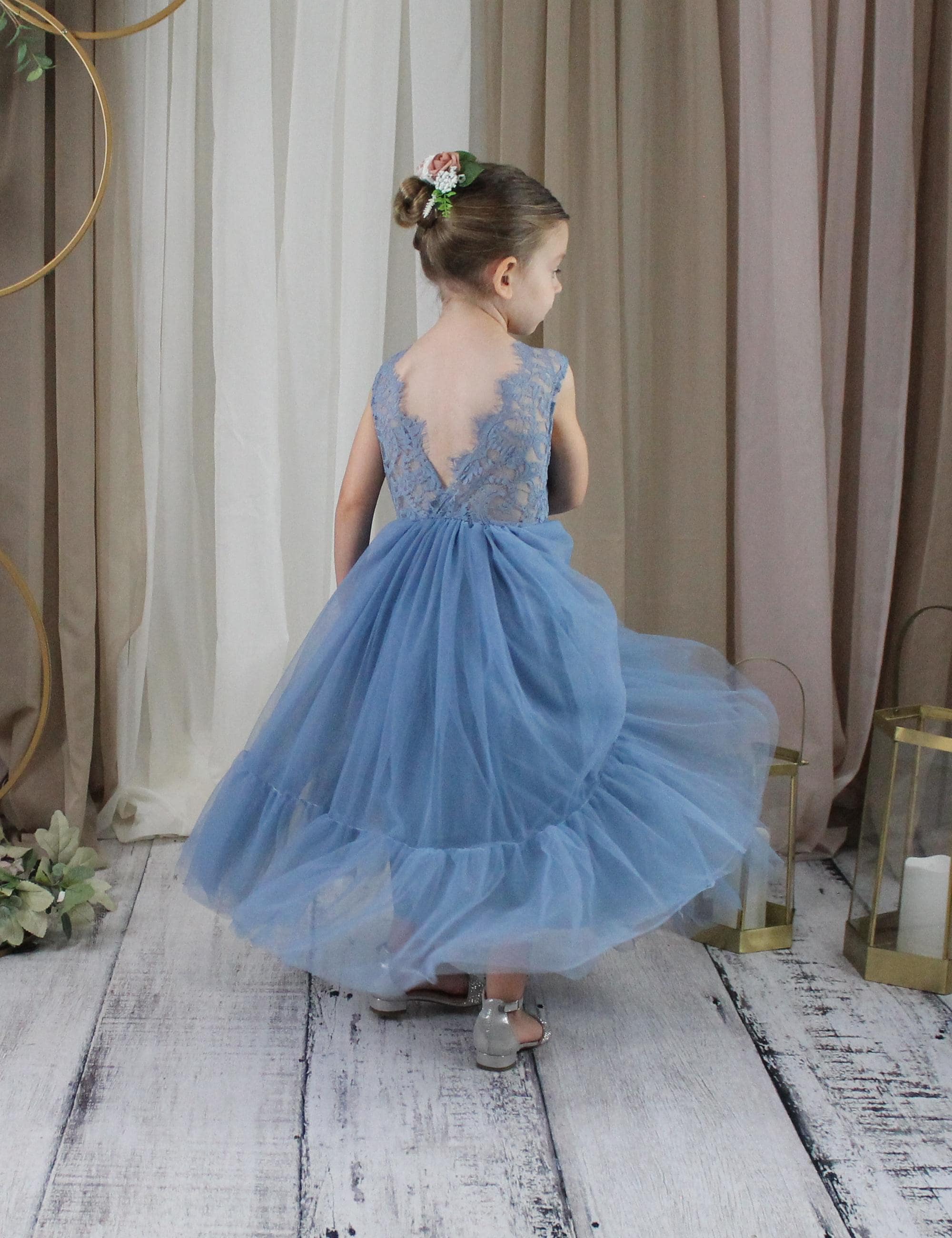 cornflower blue flower girl dresses Dusty Blue Flower Girl Dress Junior Bridesmaid Mermaid Style Dress Boho Flower Girl Sleeveless Dress YGroup_colourway-antoine