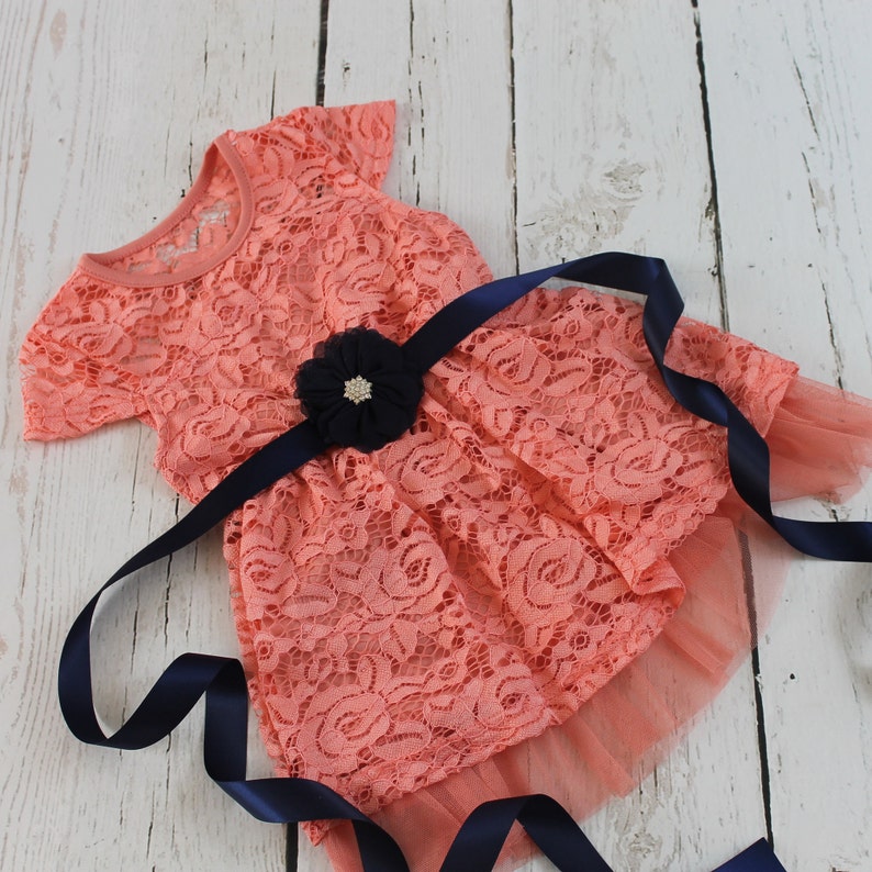 Coral Flower Girl Lace Dress