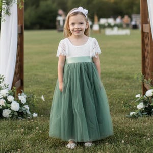 Flower Girl Dress Burnt Orange Tulle Flower Girl Junior Bridesmaid Dress Lace Flower Girl Rustic Flower Girl 1st Birthday Short Sleeve Dress image 14