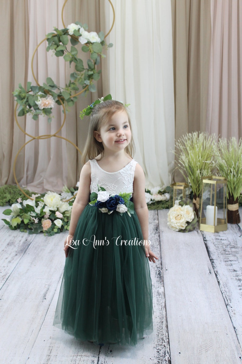 Flower Girl Dress Hunter Green Tulle Junior Bridesmaid Dress Etsy
