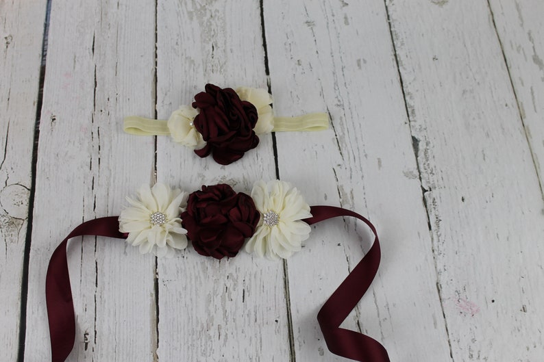 Burgundy Flower Girl Dress Rustic Flower Girl Dress Burgundy Sash /& Headband Lace Flower Girl Dress