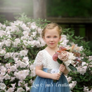 Flower Girl Dress Burnt Orange Tulle Flower Girl Junior Bridesmaid Dress Lace Flower Girl Rustic Flower Girl 1st Birthday Short Sleeve Dress image 18