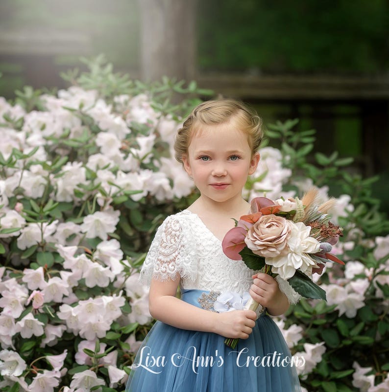 Flower Girl Dress Burnt Orange Tulle Flower Girl Junior Bridesmaid Dress Lace Flower Girl Rustic Flower Girl 1st Birthday Short Sleeve Dress image 18