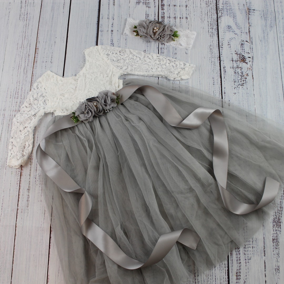 Flower Girl Dress Light Grey Flower Girl Dresses Tulle Flower Girl