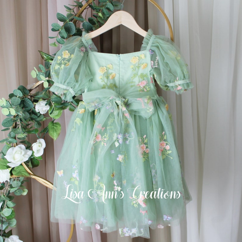 sage floral flower girl dress.