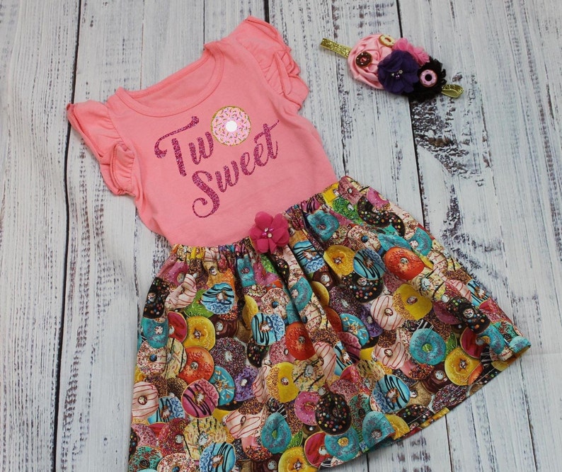 Two Sweet Donut Birthday Outfit Girl 2nd Donut Skirt Flutter Etsy