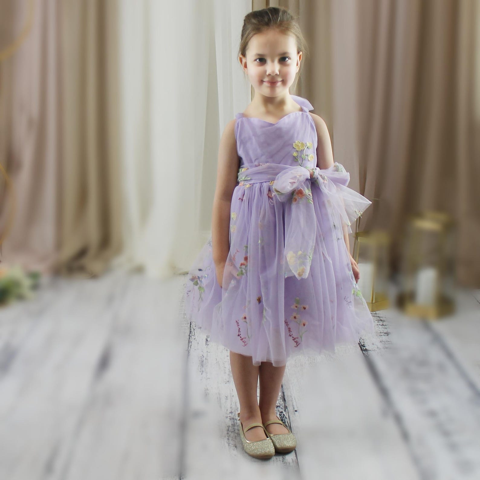 Purple flower girl dresses and jewelry - lavender floral flower girl dress